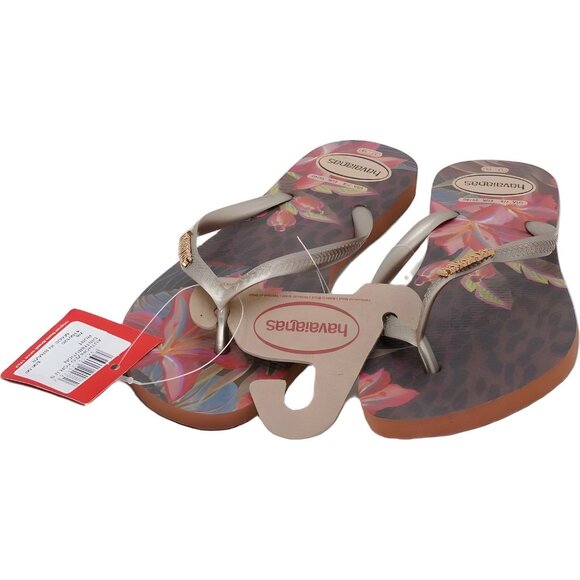 Havaianas Slim Floral Flip Flop Beach Sandals Gold Straps Women's EU 40 - Picture 5 of 6